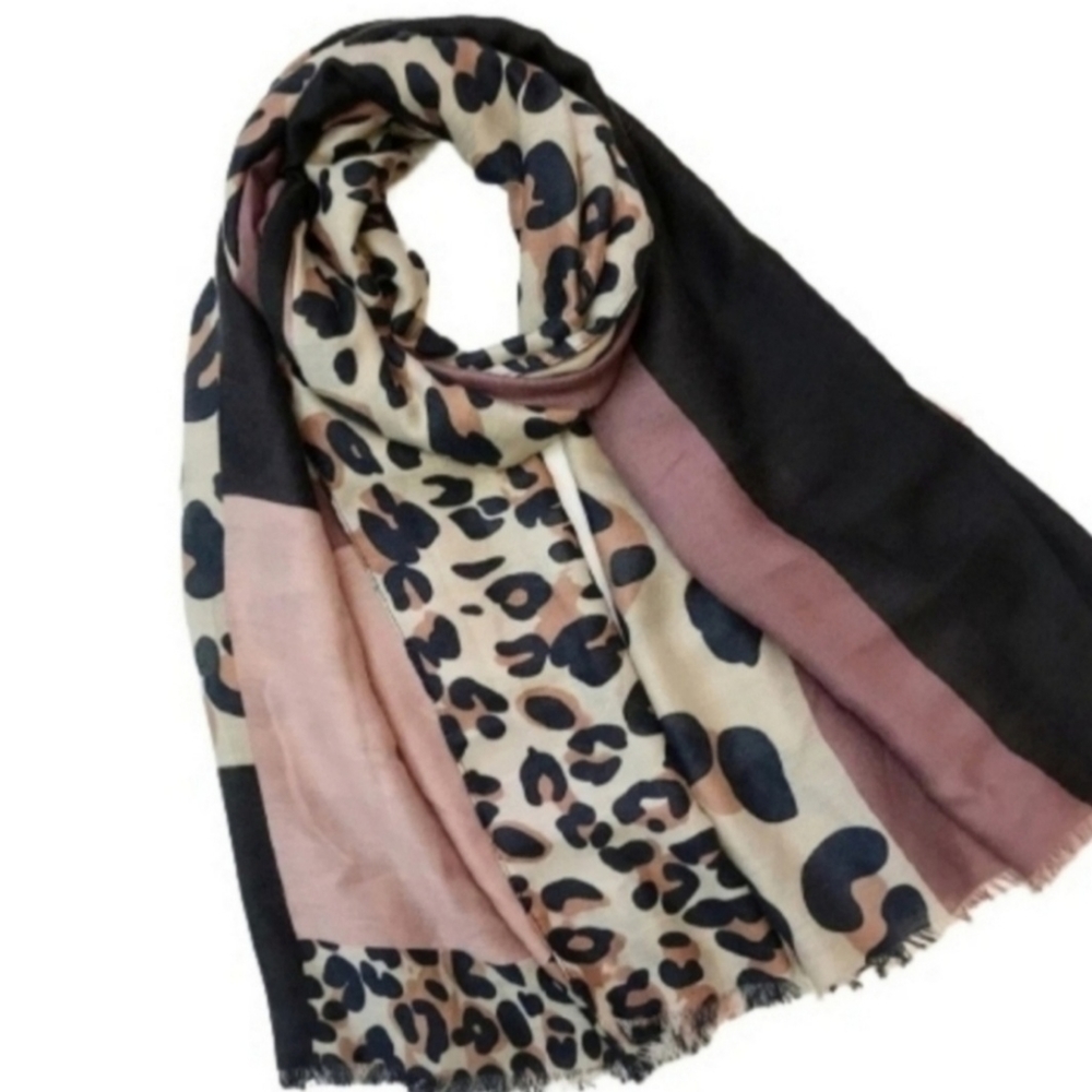 Leopard Print Black and Brown Scarf